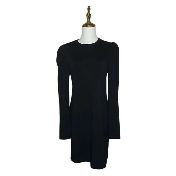 Revamped Womens Black Long Sleeve Midi Dress Size S Puff Sleeve Round Neck - Picture 1 of 16
